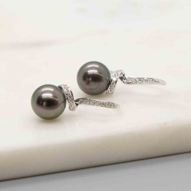 Tahitian Pearl and Diamond Earrings