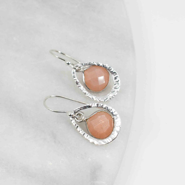 Peach Moonstone Pear Earrings