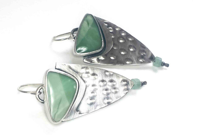 Opalized Wood and Amazonite Earrings