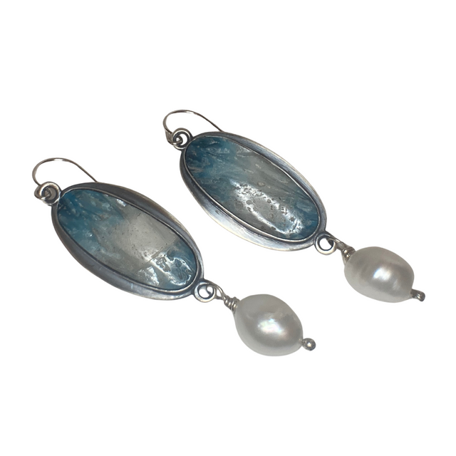 Blue Ice Agate and Freshwater Pearl Earrings