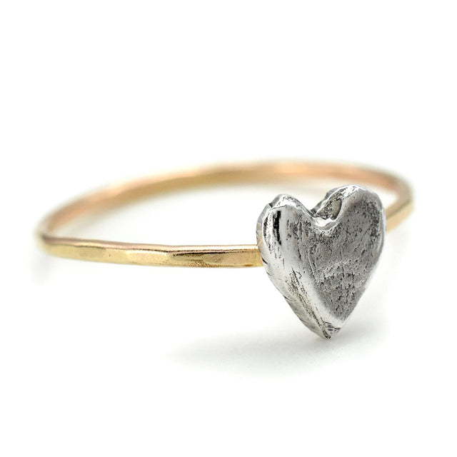 Dainty Silver + Gold Heart Ring