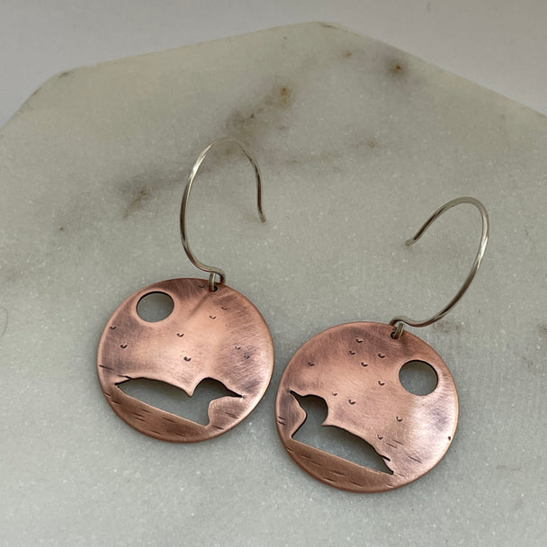 Loon Moon Lovers Earrings Copper