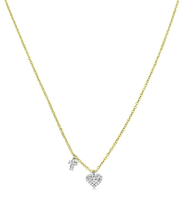 Diamond Cross and Heart Necklace