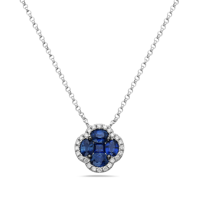 Blue Sapphire Clover Necklace