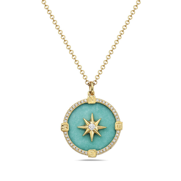 Turquoise Compass Necklace Yellow Gold