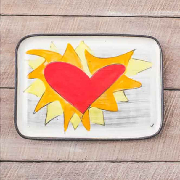 Orange Flaming Heart Rectangle Plate