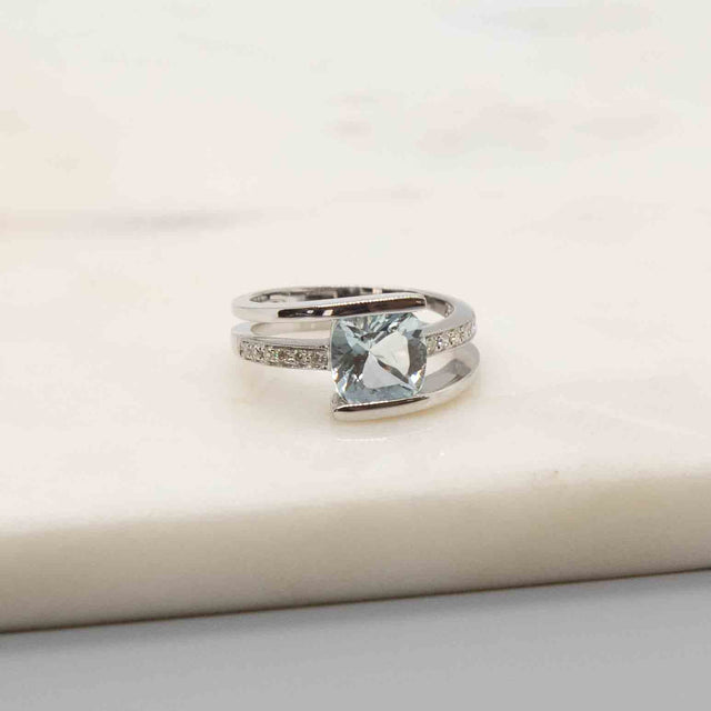 Aquamarine and Diamond Ring