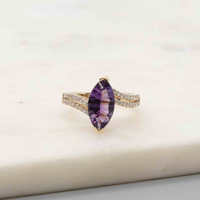 Amethyst Marquise and Diamond Ring