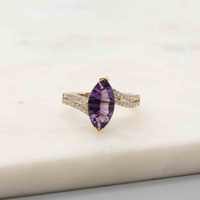 Amethyst Marquise and Diamond Ring