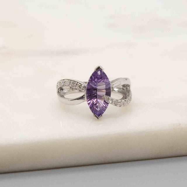 Amethyst Marquise and Diamond Ring