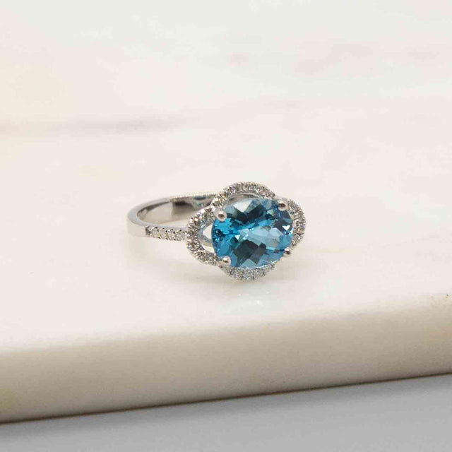 Swiss Blue Topaz and Diamond Ring