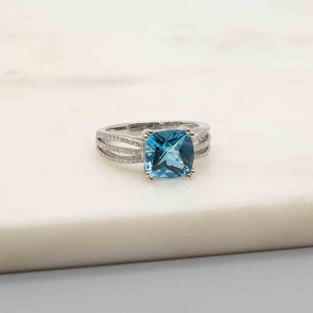 Swiss Blue Topaz and Diamond Cocktail Ring