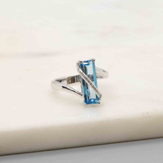 Swiss Blue Topaz and Diamond Ring