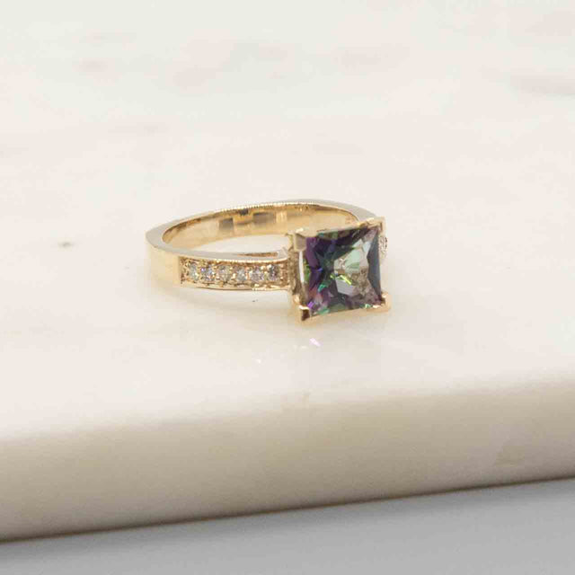 Rainbow Topaz and Diamond Ring