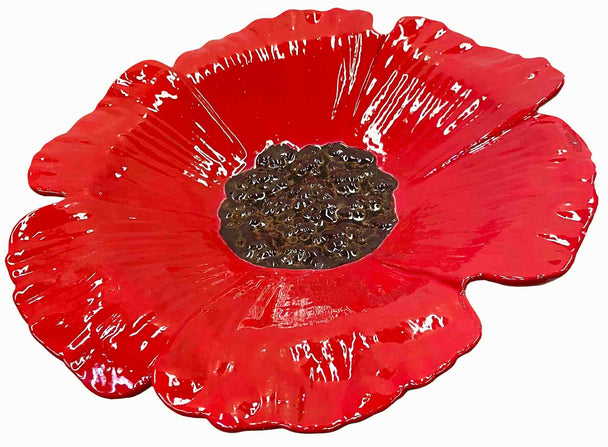 Red Poppy Bird Bath Bowl