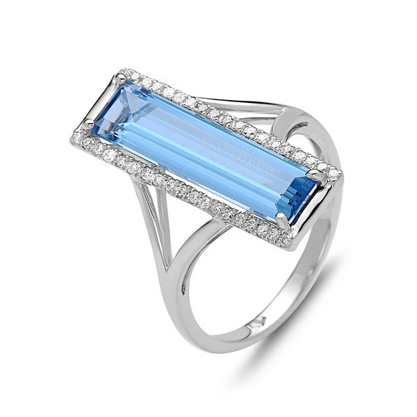 Rectangular Blue Topaz and Diamond Ring