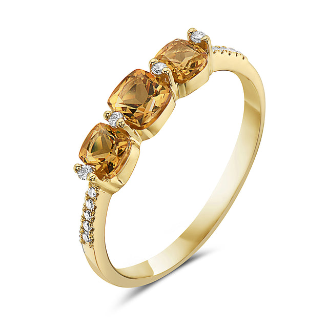 Cushion Cut Citrine and Diamond Ring