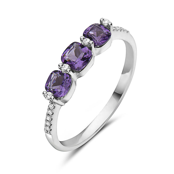 Cushion Cut Amethyst and Diamond Ring