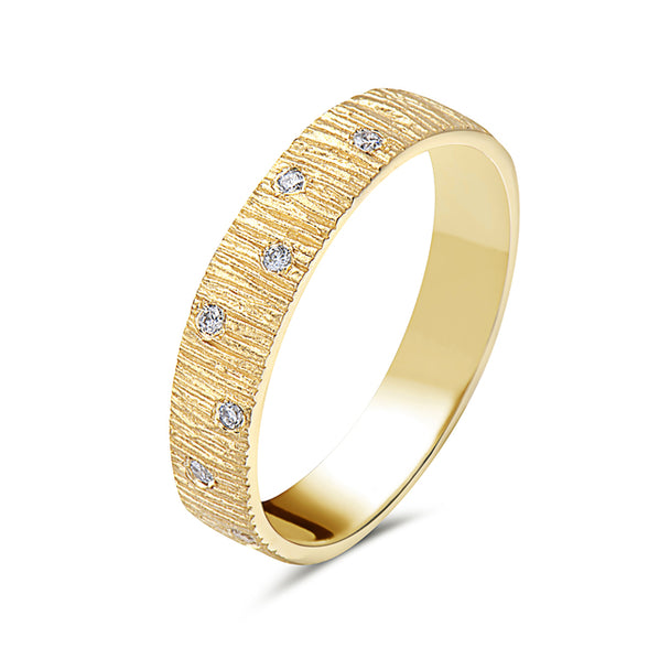 Brushed 14K Gold and Diamond Band