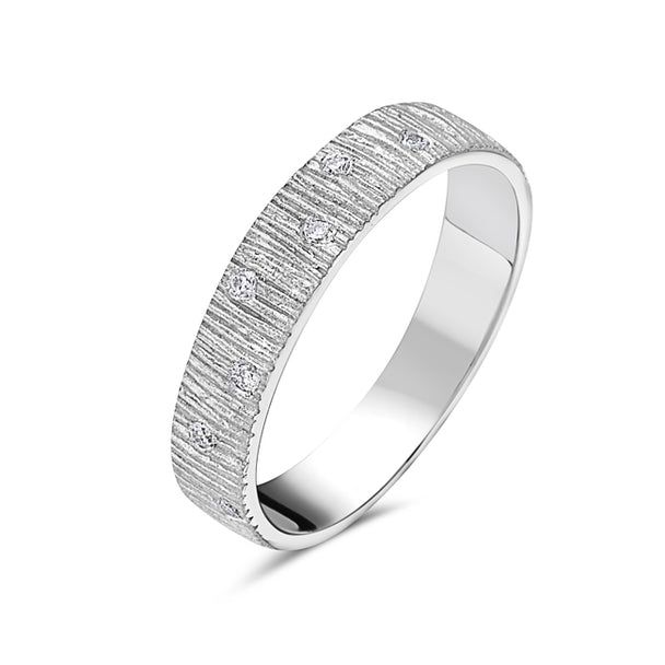 Brushed 14K Gold and Diamond Band