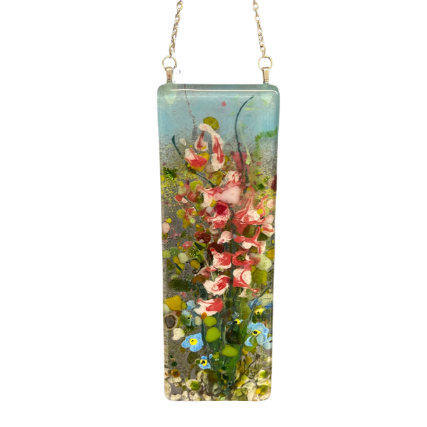 Blue Sky Pink Wildflower Small Window Hanger