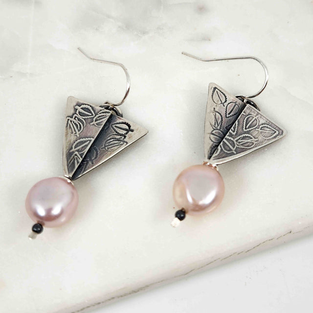 Roller Printed Baroque Pearl Earrings