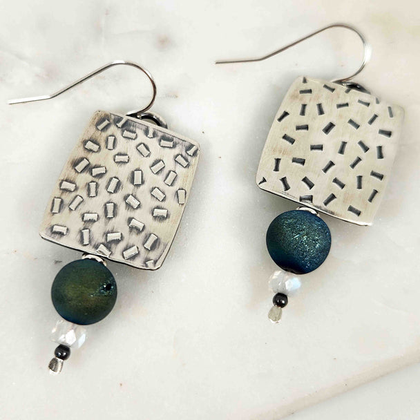 Chased Pyrite and Moonstone Earrings