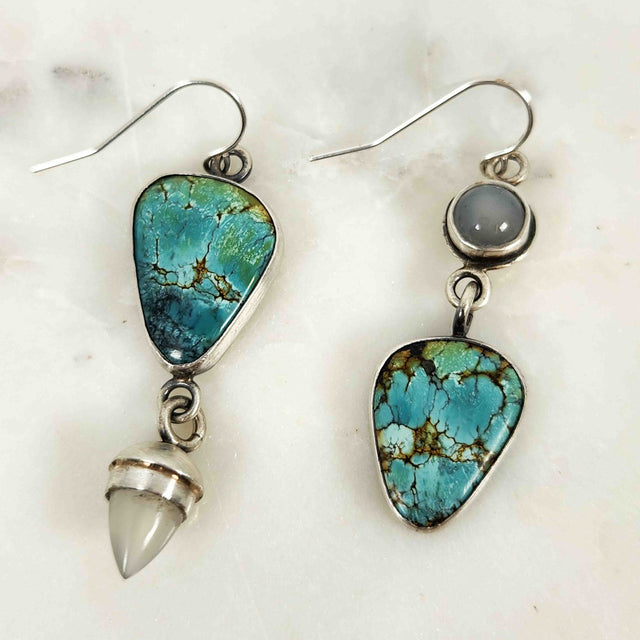 Fabricated Hubei Turquoise and Moonstone Earrings