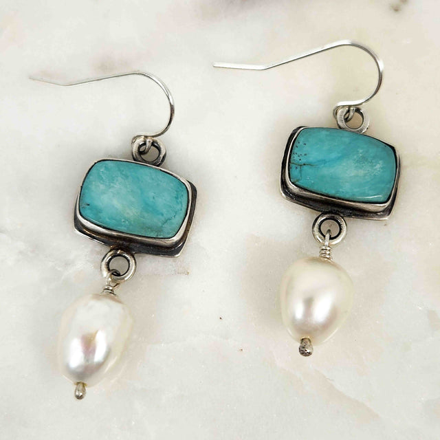 Fabricated Magnesite and Pearl Earrings