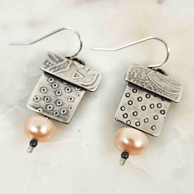 Chased Freshwater Pearl Earrings