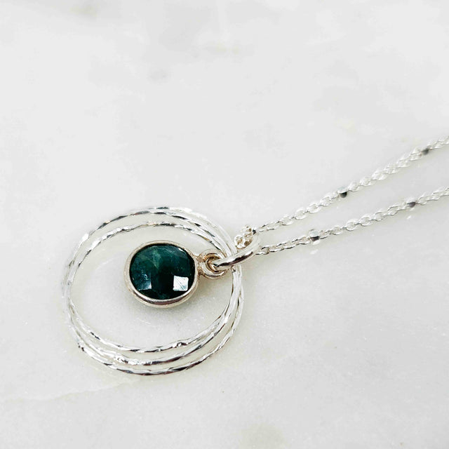 Round Shaped Emerald Triple Circle Sparkle Necklace