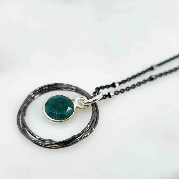 Round Shaped Emerald Triple Circle Sparkle Necklace