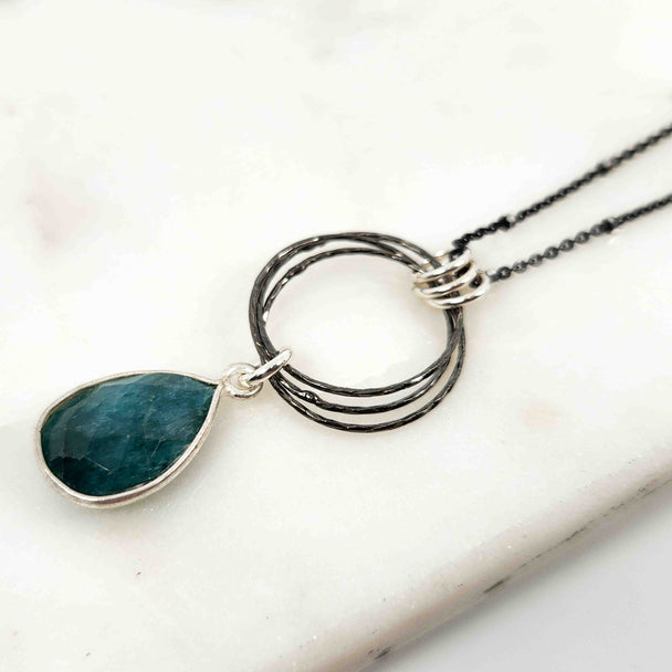 Pear Shaped Emerald Triple Circle Sparkle Drop with Triple Bail Necklace