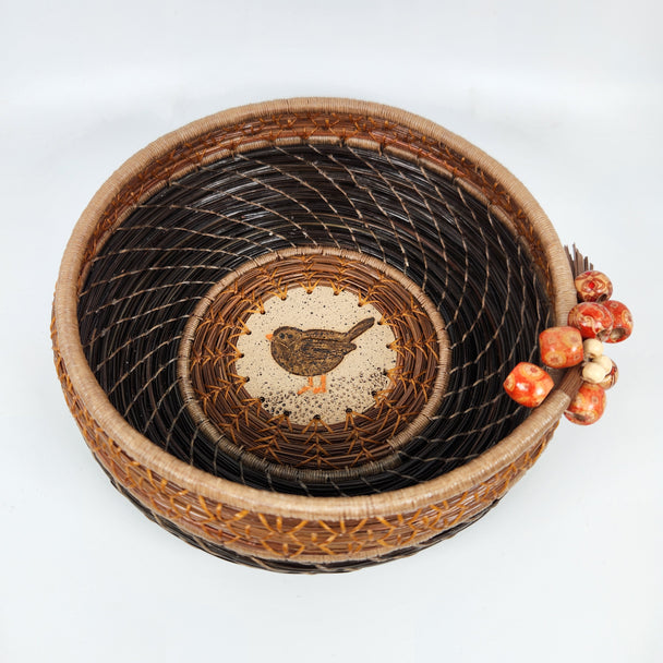 Birds and Berries Pine Needle Basket