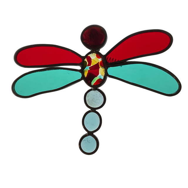 Red and Teal Dragonfly Garden Stake