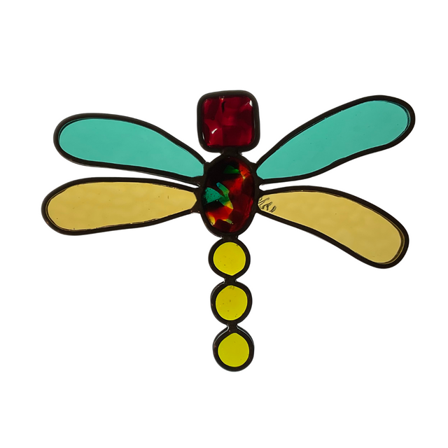 Teal and Amber Dragonfly Garden Stake