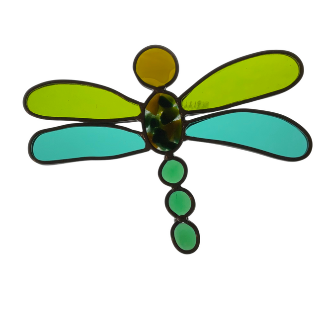 Green and Teal Dragonfly Garden Stake