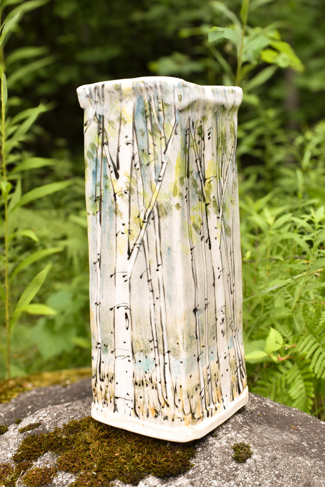 10" Square Birch Vase