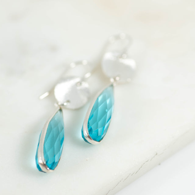 Blue Topaz Drop Disc Gemstone Earrings