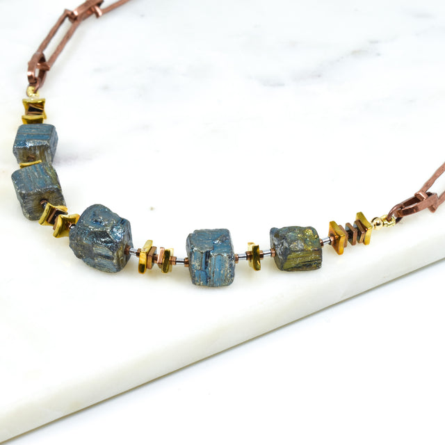 Copper and Pyrite Necklace with Sterling Silver
