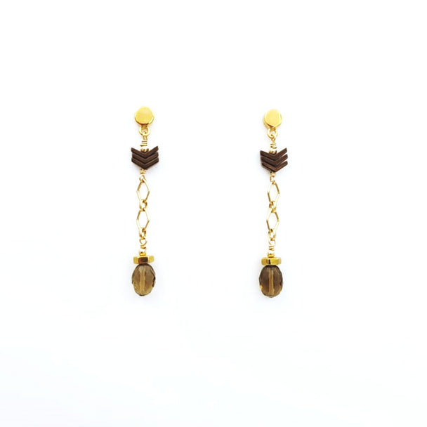 Limited Edition Cognac Quartz and Chevron Hematine Earrings