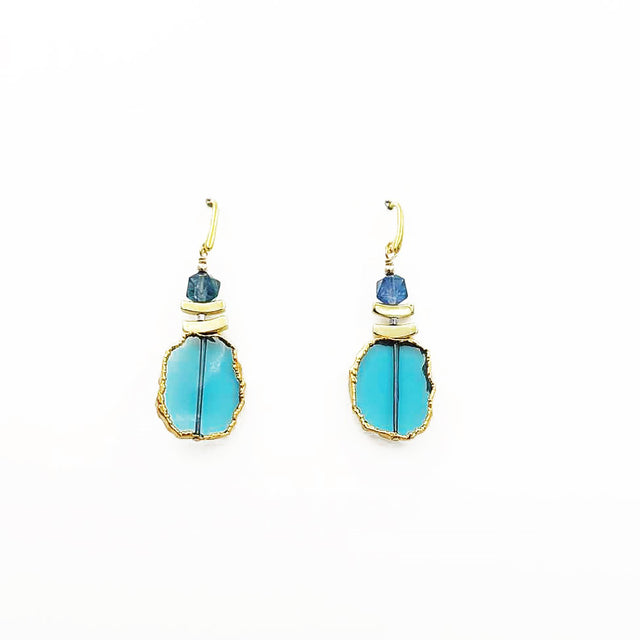 Limited Edition Gold Leaf London Blue Quartz Earrings