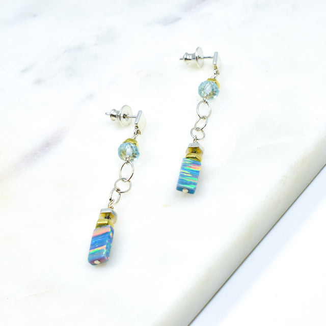 Opal and Swiss Blue Topaz Drop Post Earrings