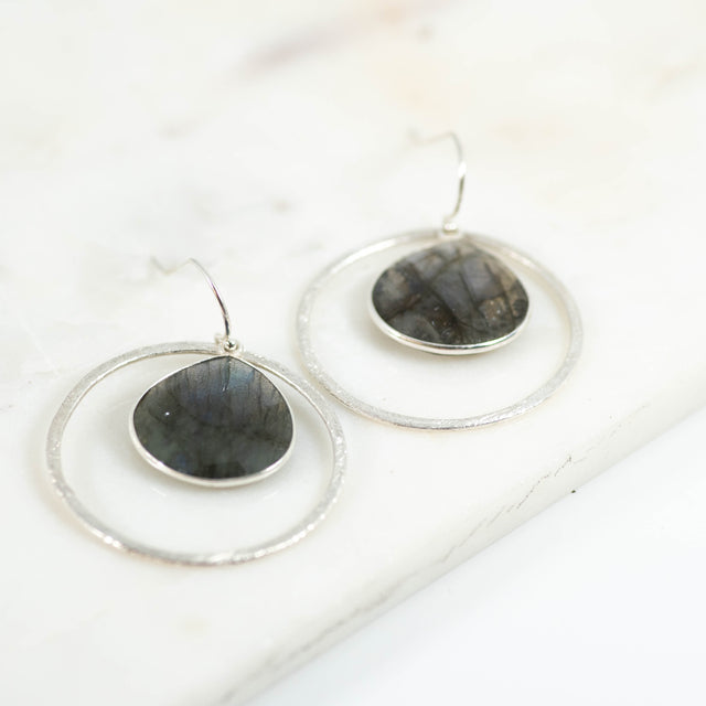 Labradorite Open Circle Gemstone Earrings