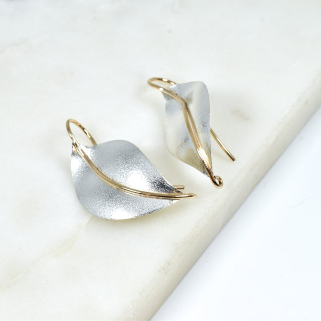 Silver and Gold Mix Leaf Threader Earring