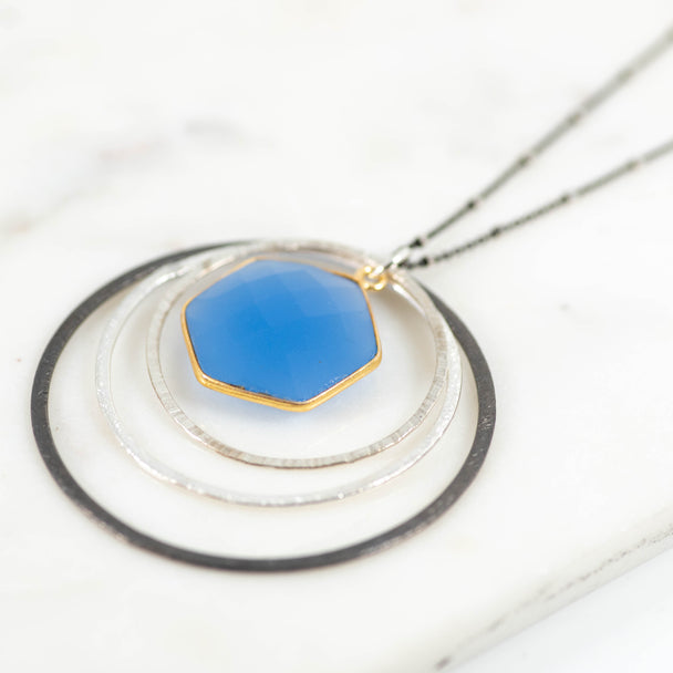 Blue Chalcedony Triple Open Circle Gemstone Necklace