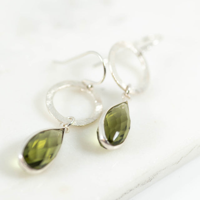 Peridot Open Circle Drop Gemstone Earrings