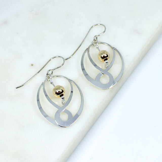 Sterling Silver Drop Earring With Gold Ball Accent