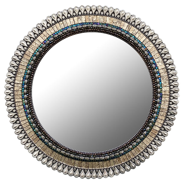 Large Pewter Drop Circular Mirror 24