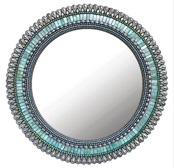 Large Seafoam Drop Circular Mirror 30